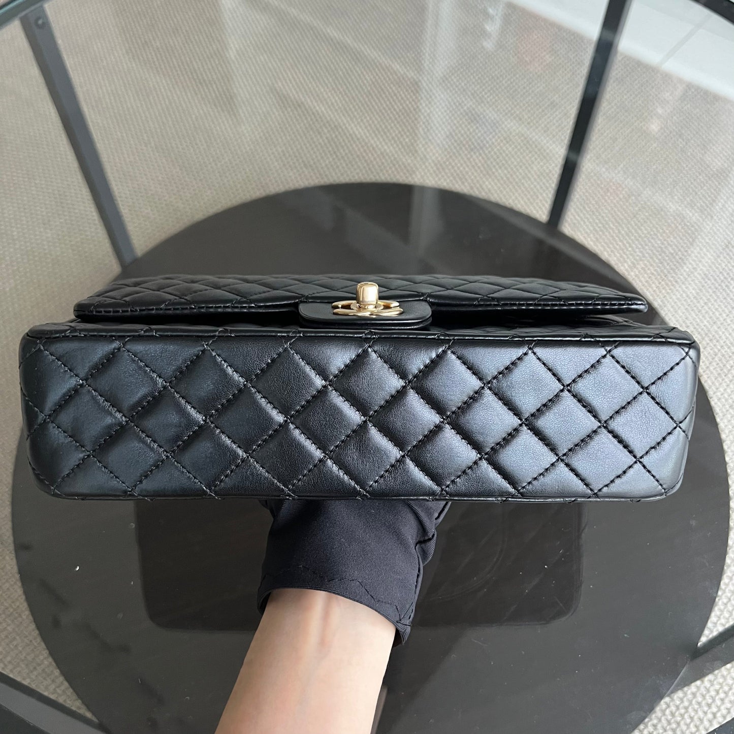 Valentine Seasonal Flap Quilted Lambskin Black Golden Hardware Series 13