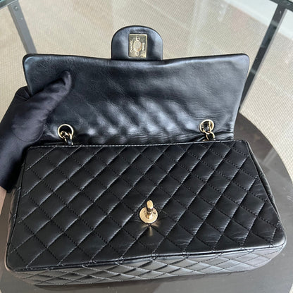 Valentine Seasonal Flap Quilted Lambskin Black Golden Hardware Series 13