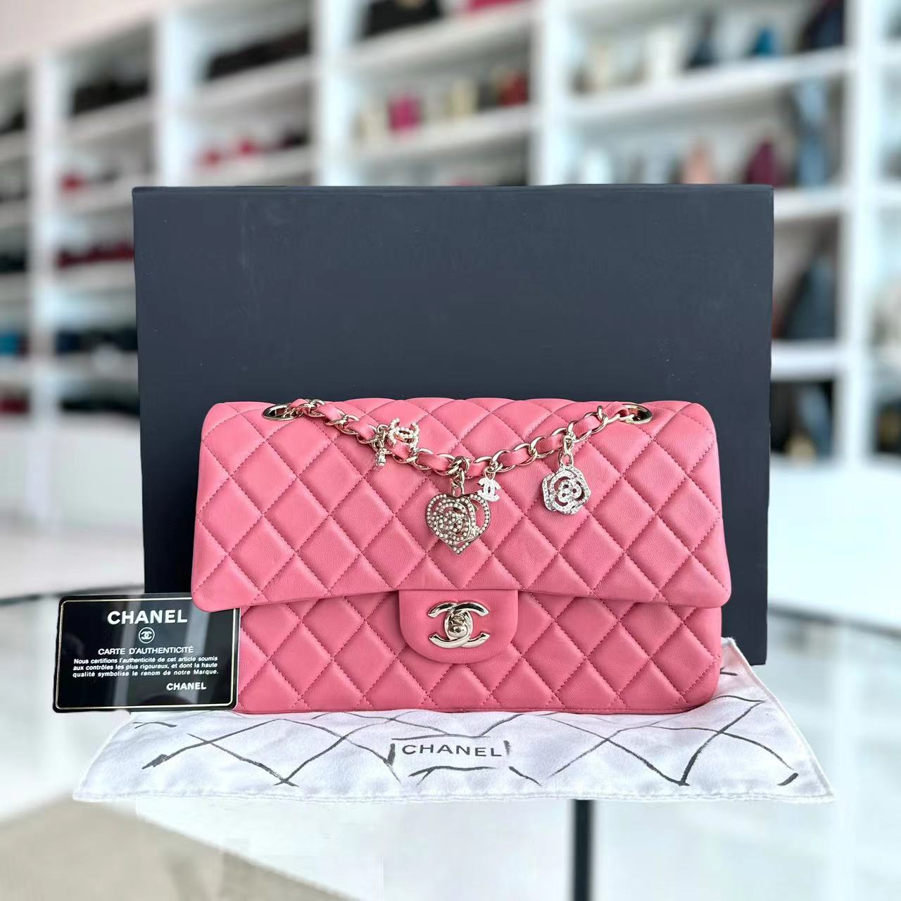 Valentine Seasonal Flap Quilted Lambskin Sakura Pink Golden Hardware Series 19