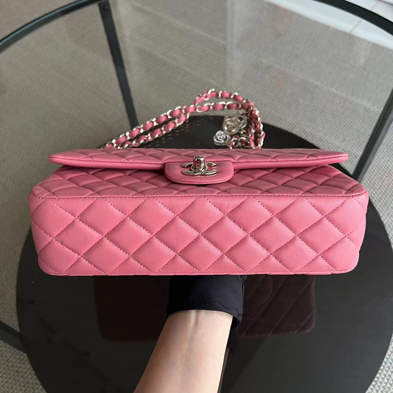 Valentine Seasonal Flap Quilted Lambskin Sakura Pink Golden Hardware Series 19