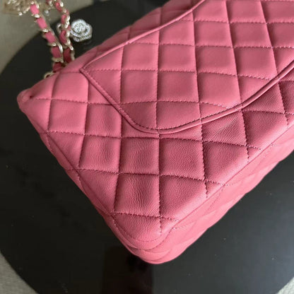 Valentine Seasonal Flap Quilted Lambskin Sakura Pink Golden Hardware Series 19