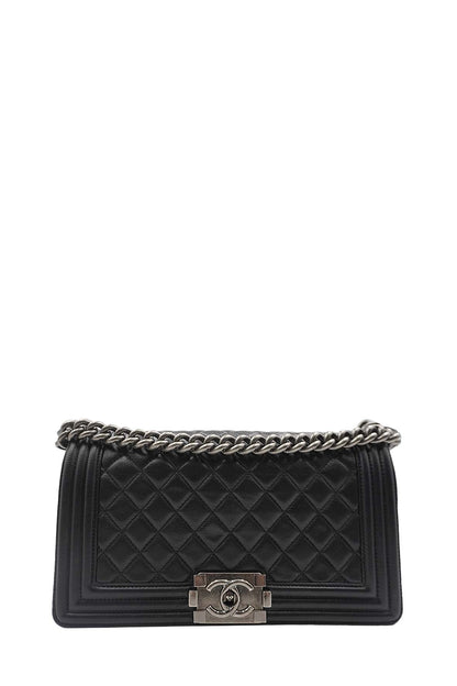 Medium Quilted Boy Calfskin Ruthenium Hardware Black