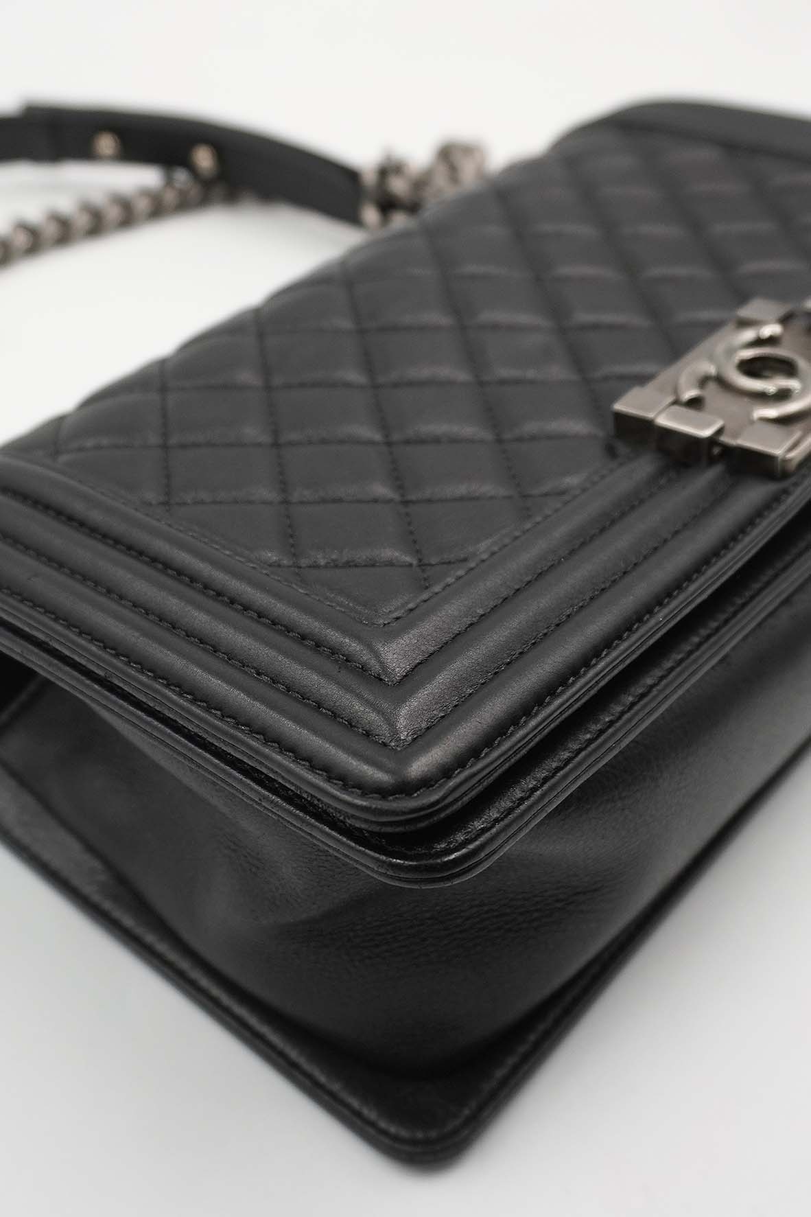 Medium Quilted Boy Calfskin Ruthenium Hardware Black