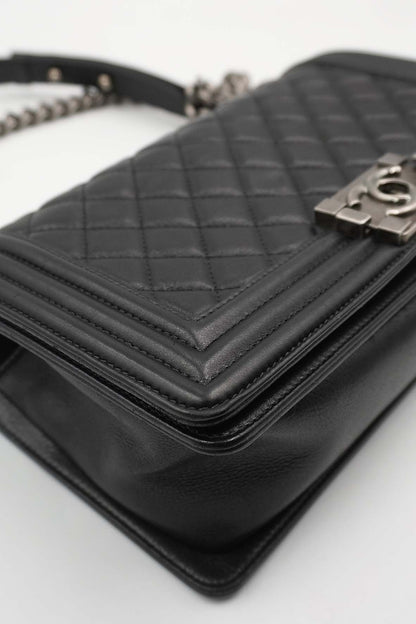 Medium Quilted Boy Calfskin Ruthenium Hardware Black