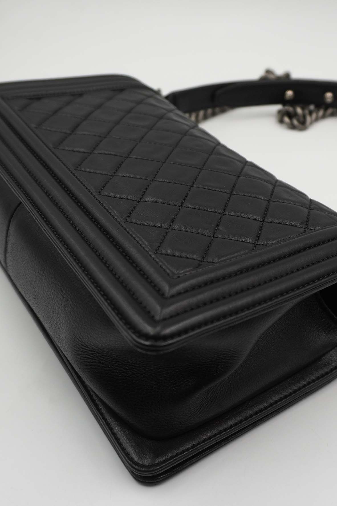 Medium Quilted Boy Calfskin Ruthenium Hardware Black