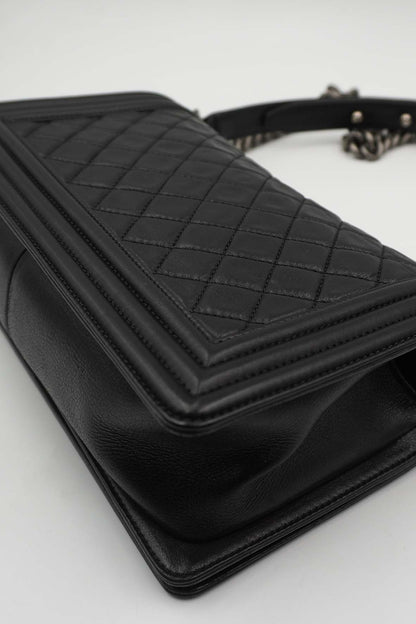 Medium Quilted Boy Calfskin Ruthenium Hardware Black