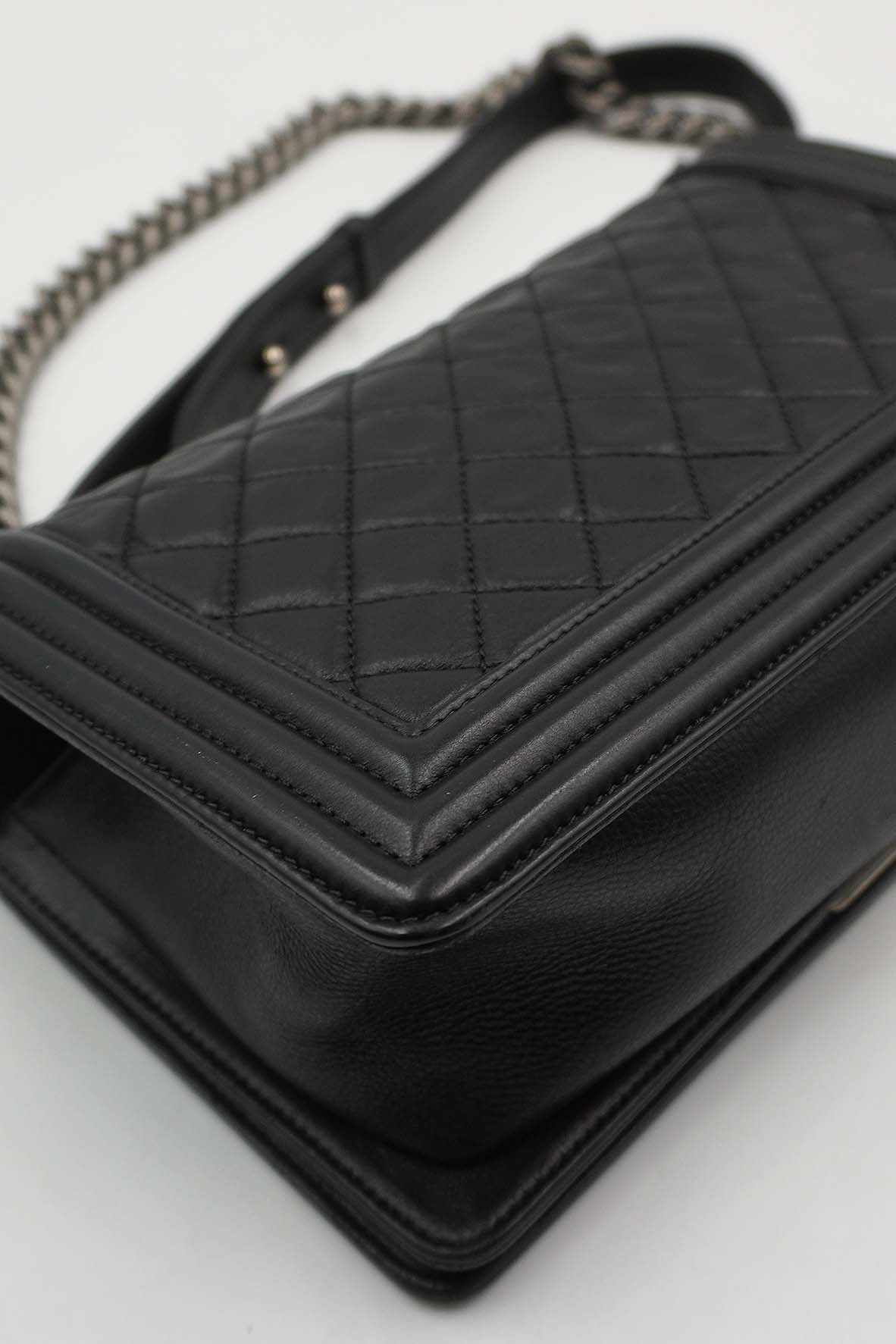 Medium Quilted Boy Calfskin Ruthenium Hardware Black