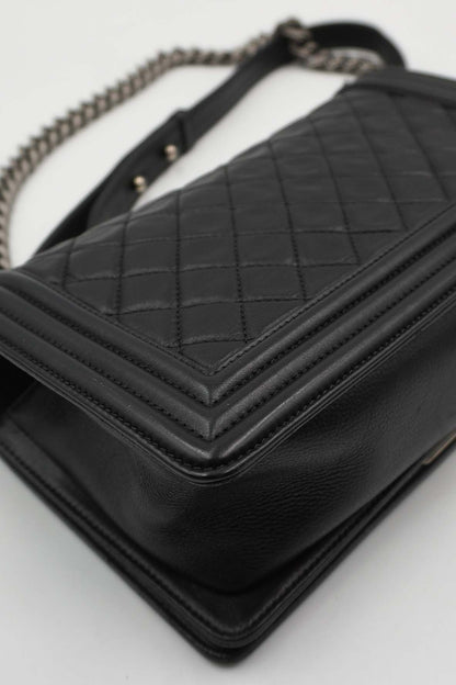 Medium Quilted Boy Calfskin Ruthenium Hardware Black