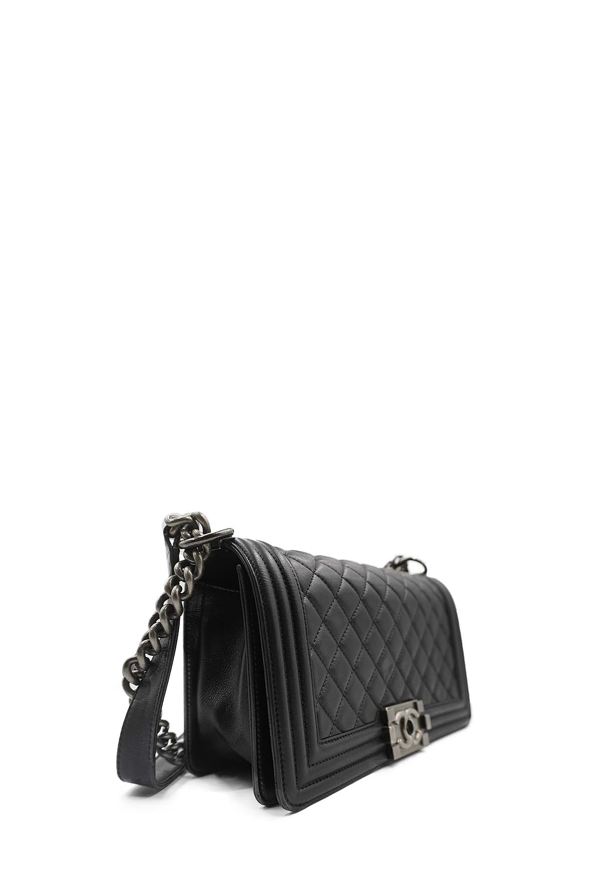 Medium Quilted Boy Calfskin Ruthenium Hardware Black