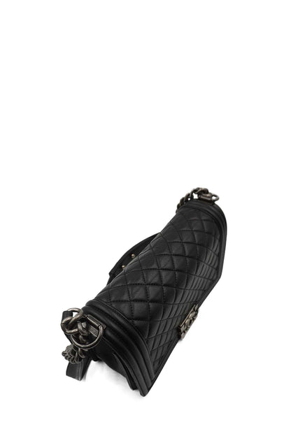 Medium Quilted Boy Calfskin Ruthenium Hardware Black