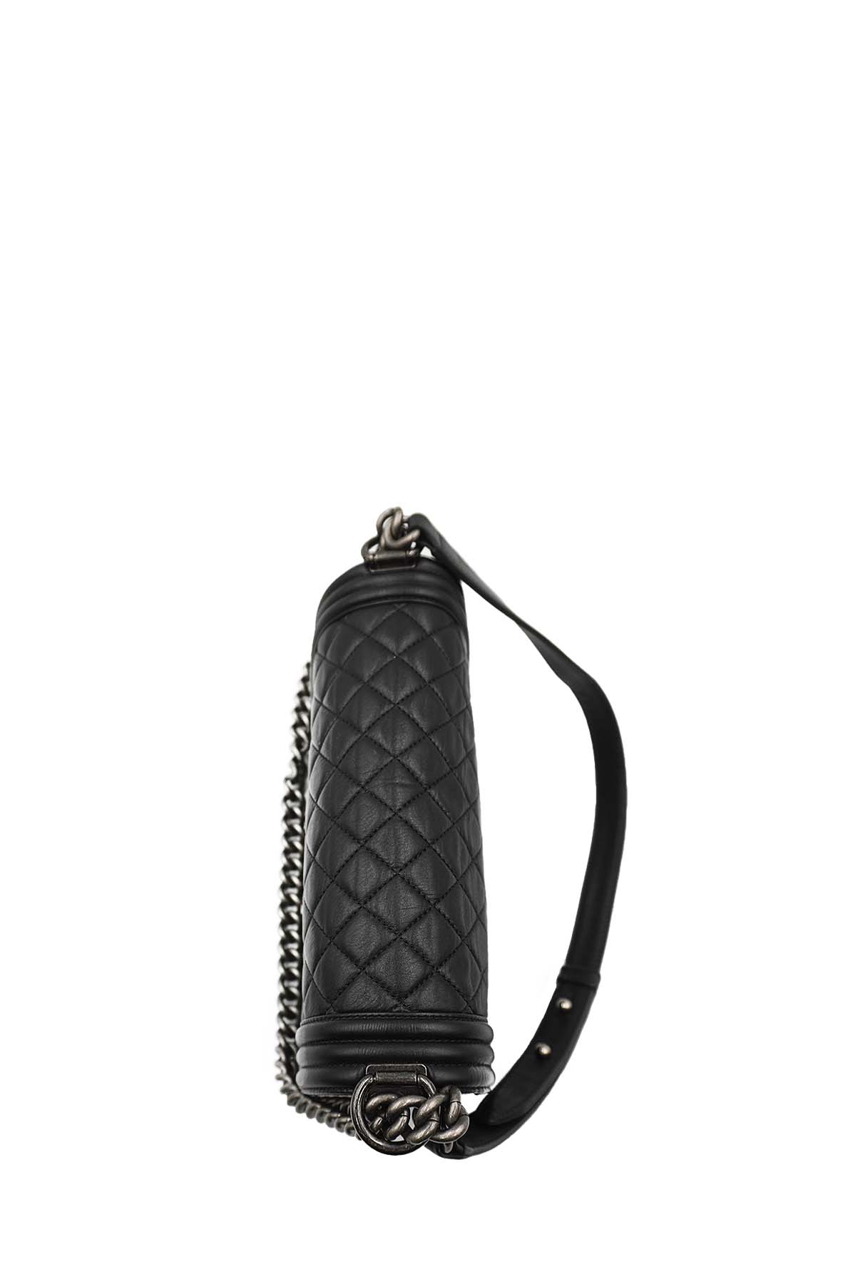 Medium Quilted Boy Calfskin Ruthenium Hardware Black