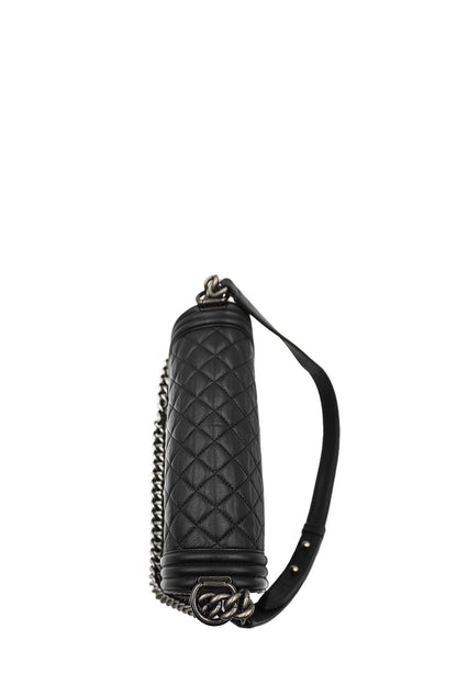 Medium Quilted Boy Calfskin Ruthenium Hardware Black