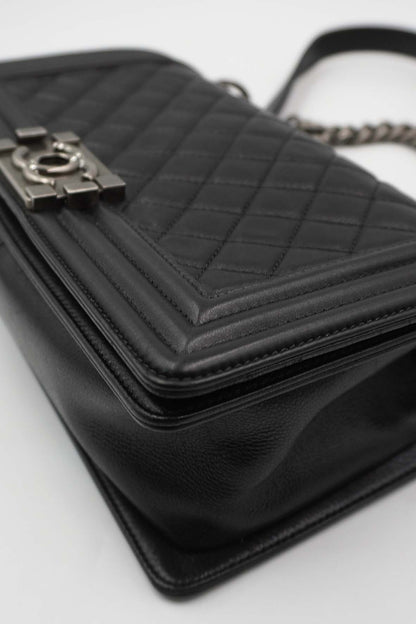 Medium Quilted Boy Calfskin Ruthenium Hardware Black