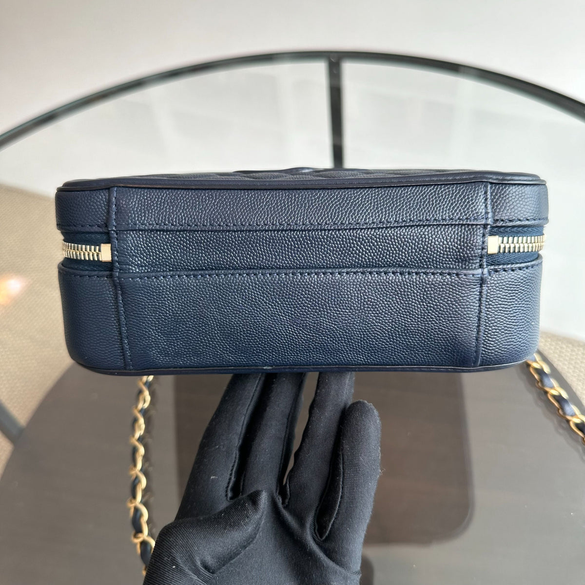 Medium Vanity Case Caviar Dark Blue GHW No 26