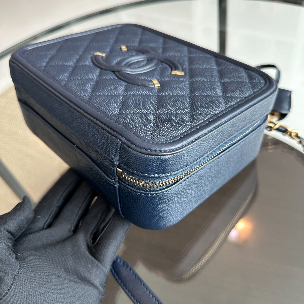 Medium Vanity Case Caviar Dark Blue GHW No 26
