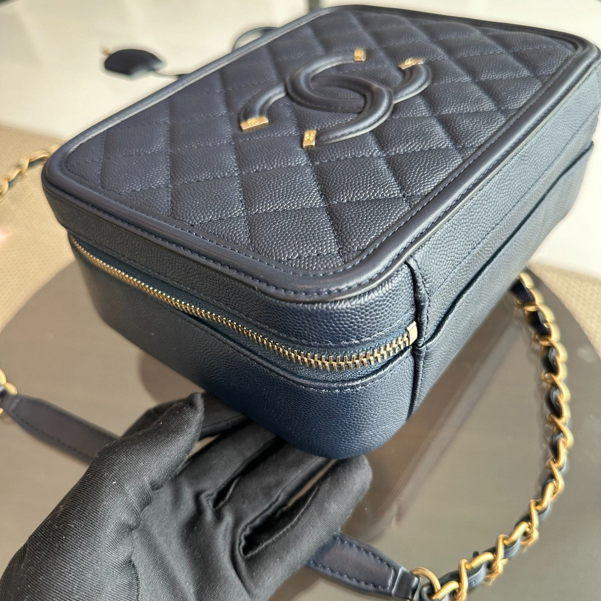 Medium Vanity Case Caviar Dark Blue GHW No 26