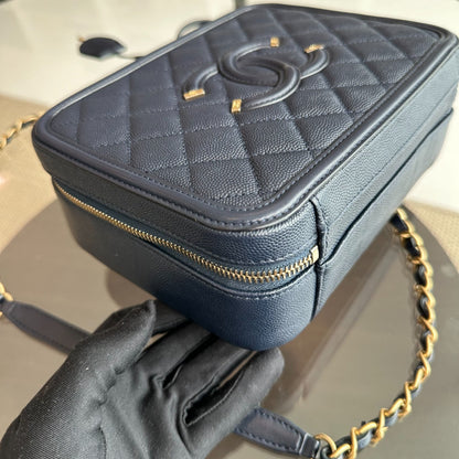 Medium Vanity Case Caviar Dark Blue GHW No 26