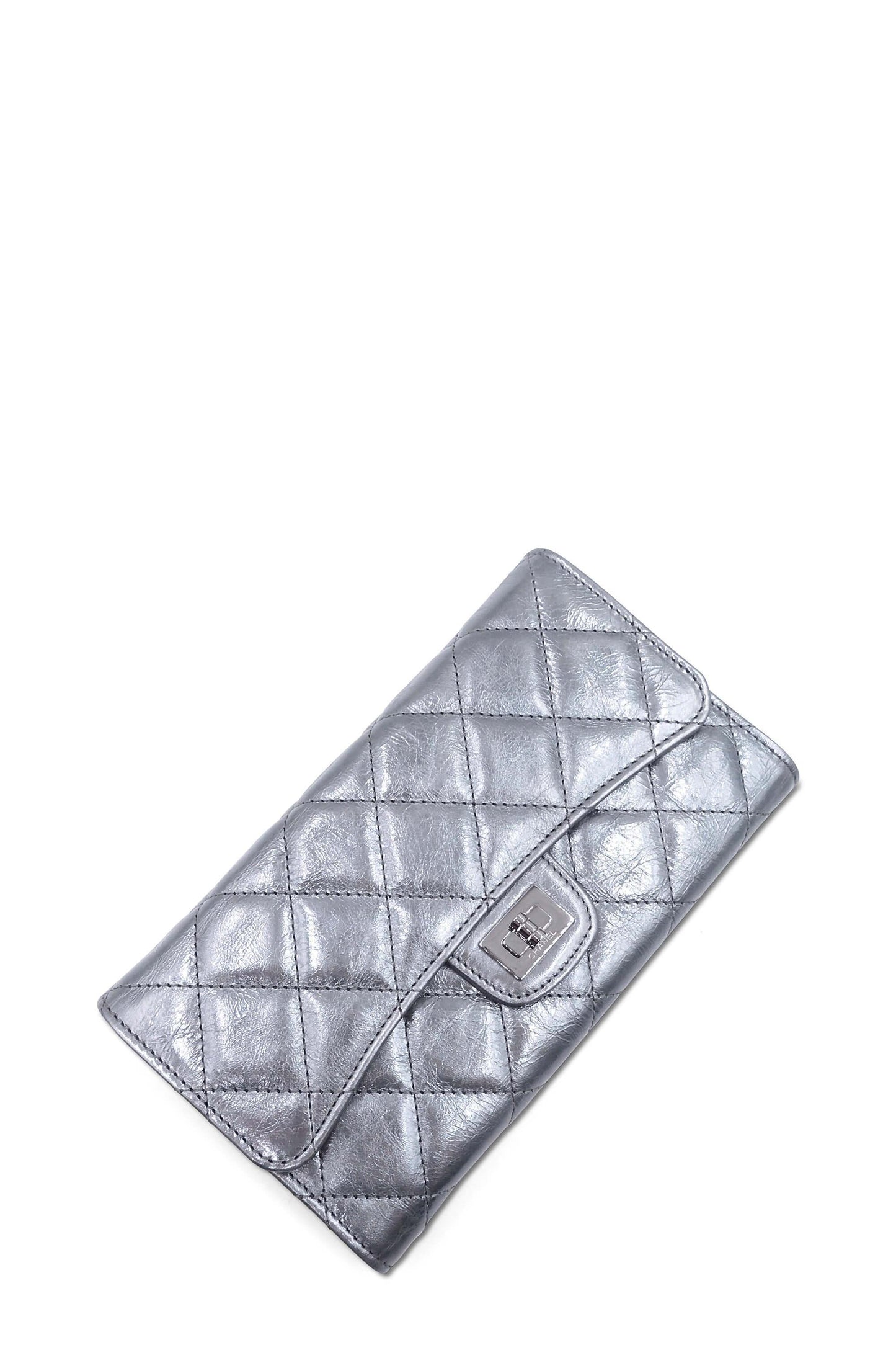 Metallic Aged Calf Quilted 2.55 Reissue Wallet Silver