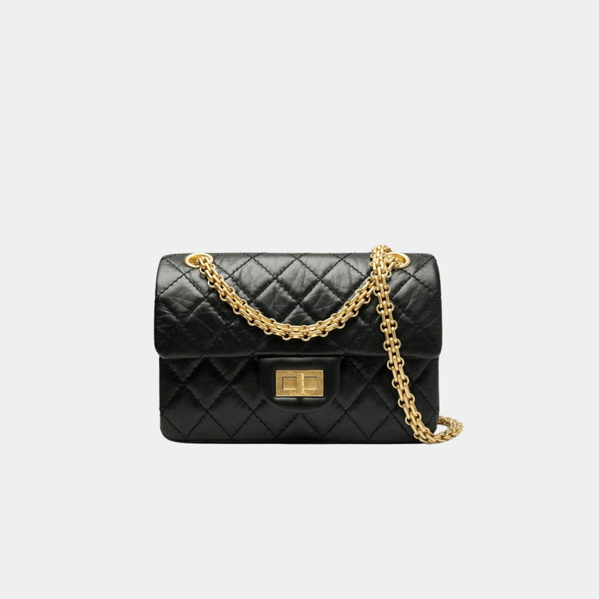 Mini 2.55 Handbag Aged Calfskin Gold Tone Metal Black