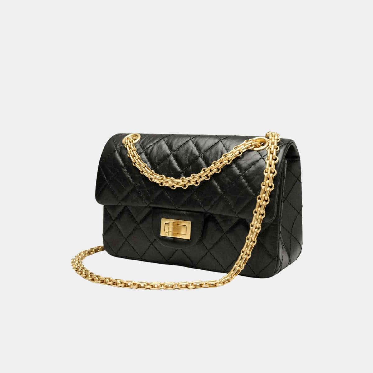 Mini 2.55 Handbag Aged Calfskin Gold Tone Metal Black