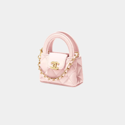 Chanel Mini Bag Charm Shiny Lambskin & Gold-Tone Metal, Light Pink, Front