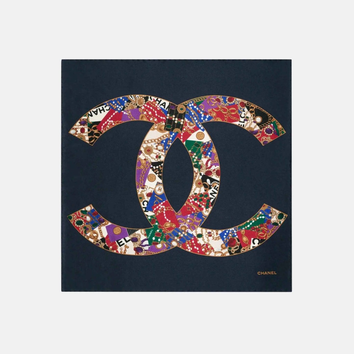 Mini Bandana in Silk Satin Navy Blue and Golden