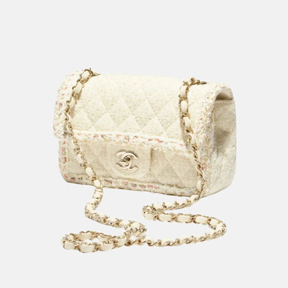 Mini Classic Handbag Tweed Fabrics in Gold Metal
