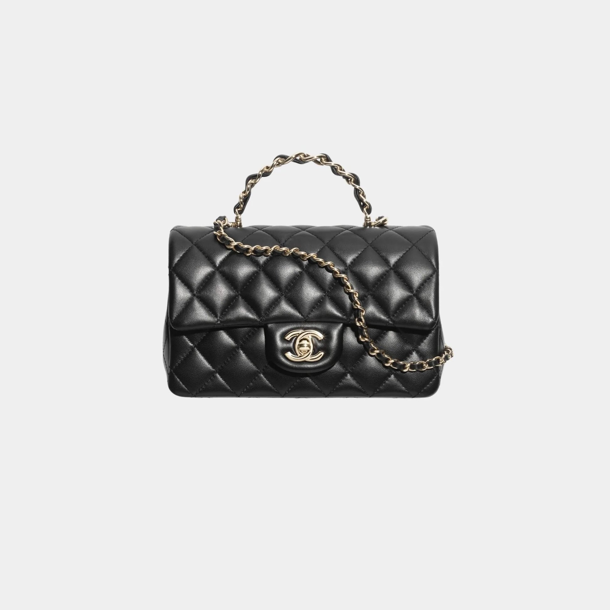 Mini Classic Handbag With Top Handle Lambskin, Black , front