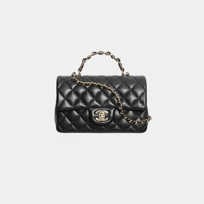 Mini Classic Handbag With Top Handle Lambskin, Black , front