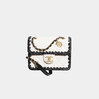 Chanel Mini Flap Bag Lambskin Braided Calfskin & Gold Tone Metal, Front 