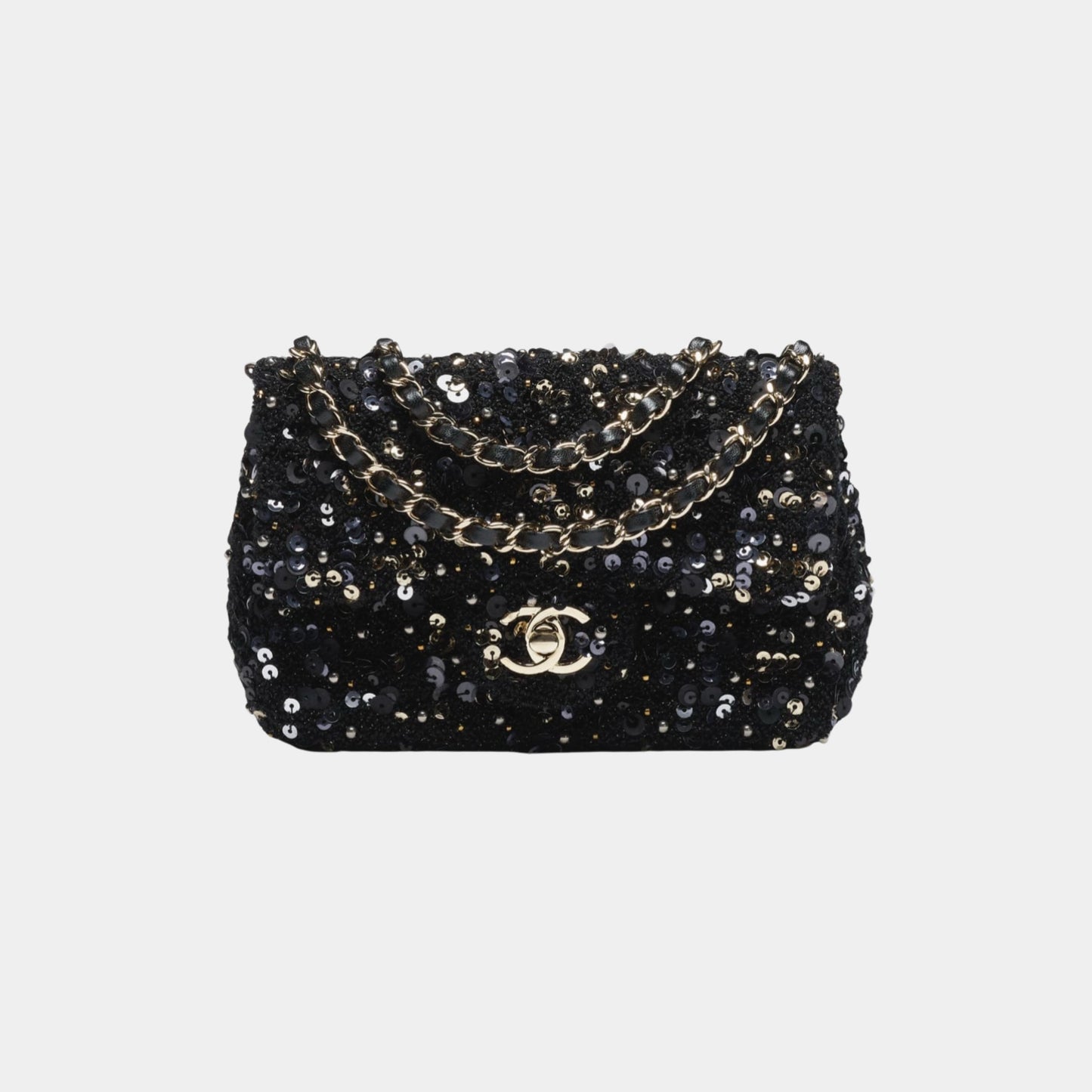 Mini Flap Bag in Sequins and Imitation Pearls