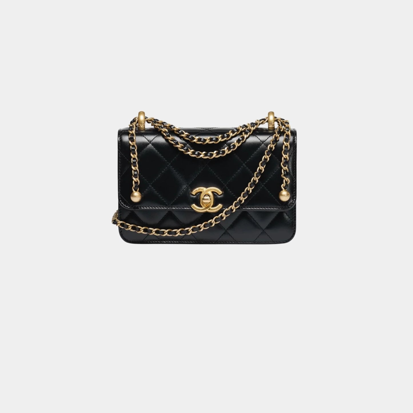 Mini Flap Bag Shiny Calfskin & Gold Tone Metal Black