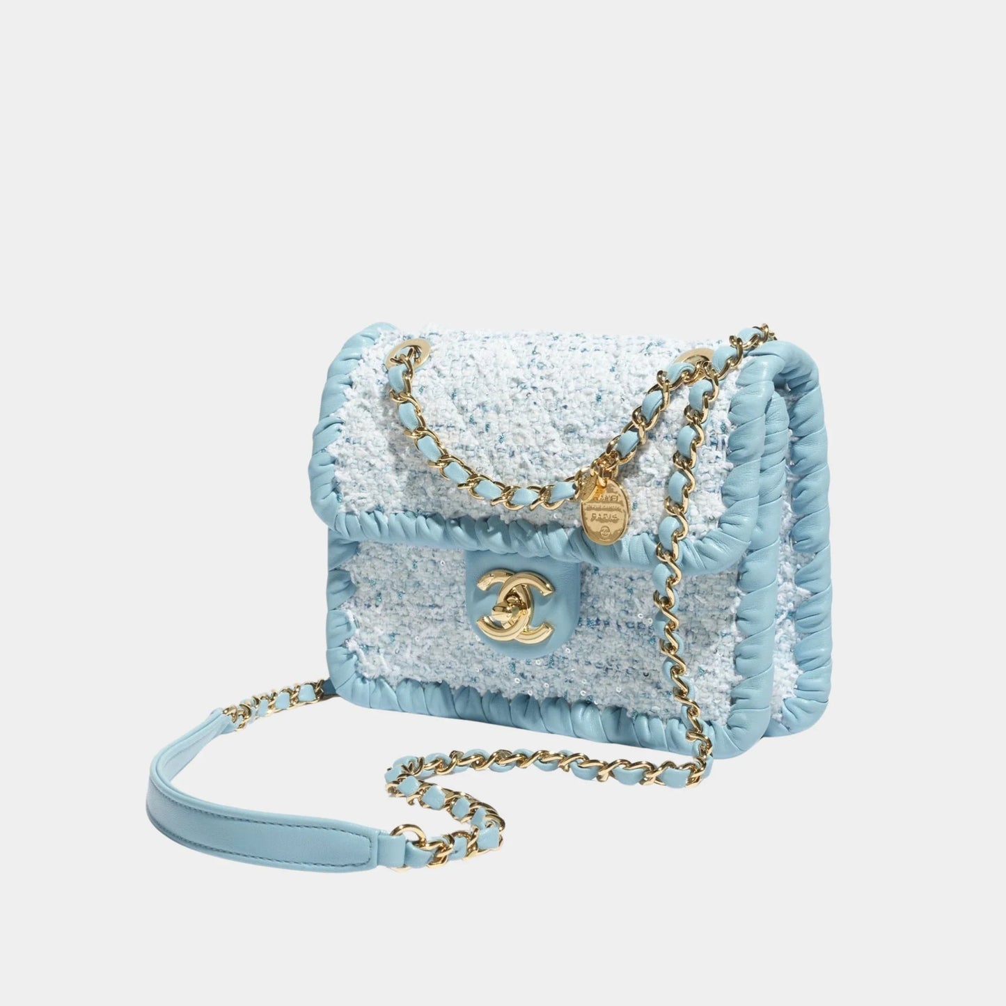 Mini Flap Bag Tweed Braided Calfskin & Gold Tone Metal