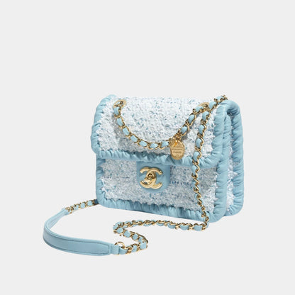 Mini Flap Bag Tweed Braided Calfskin & Gold Tone Metal