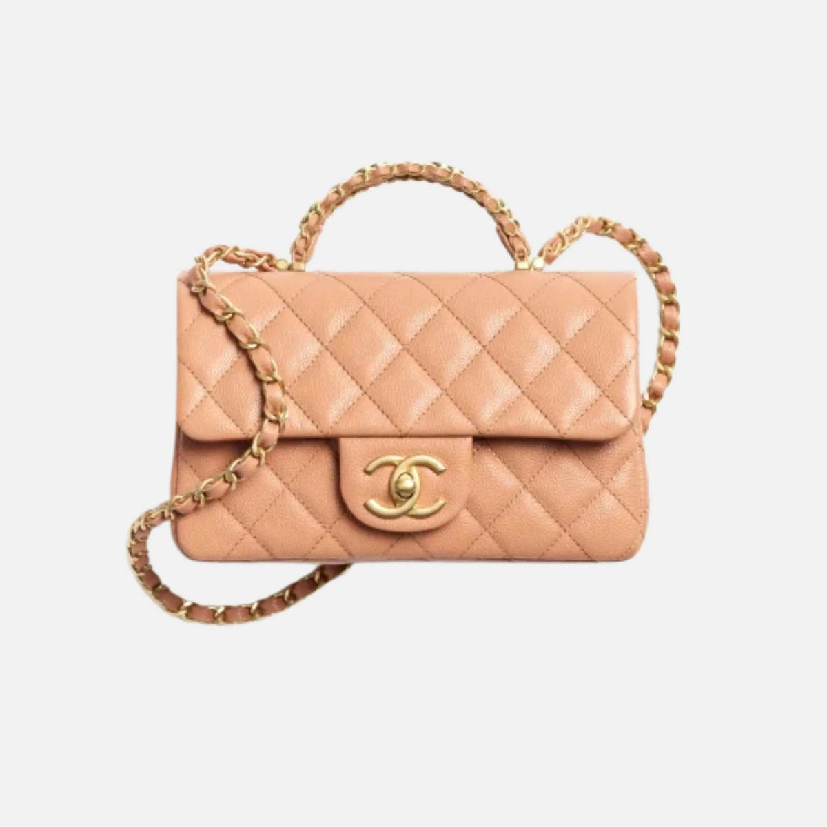 Mini Flap Bag with Handle in Shiny Grained Calfskin