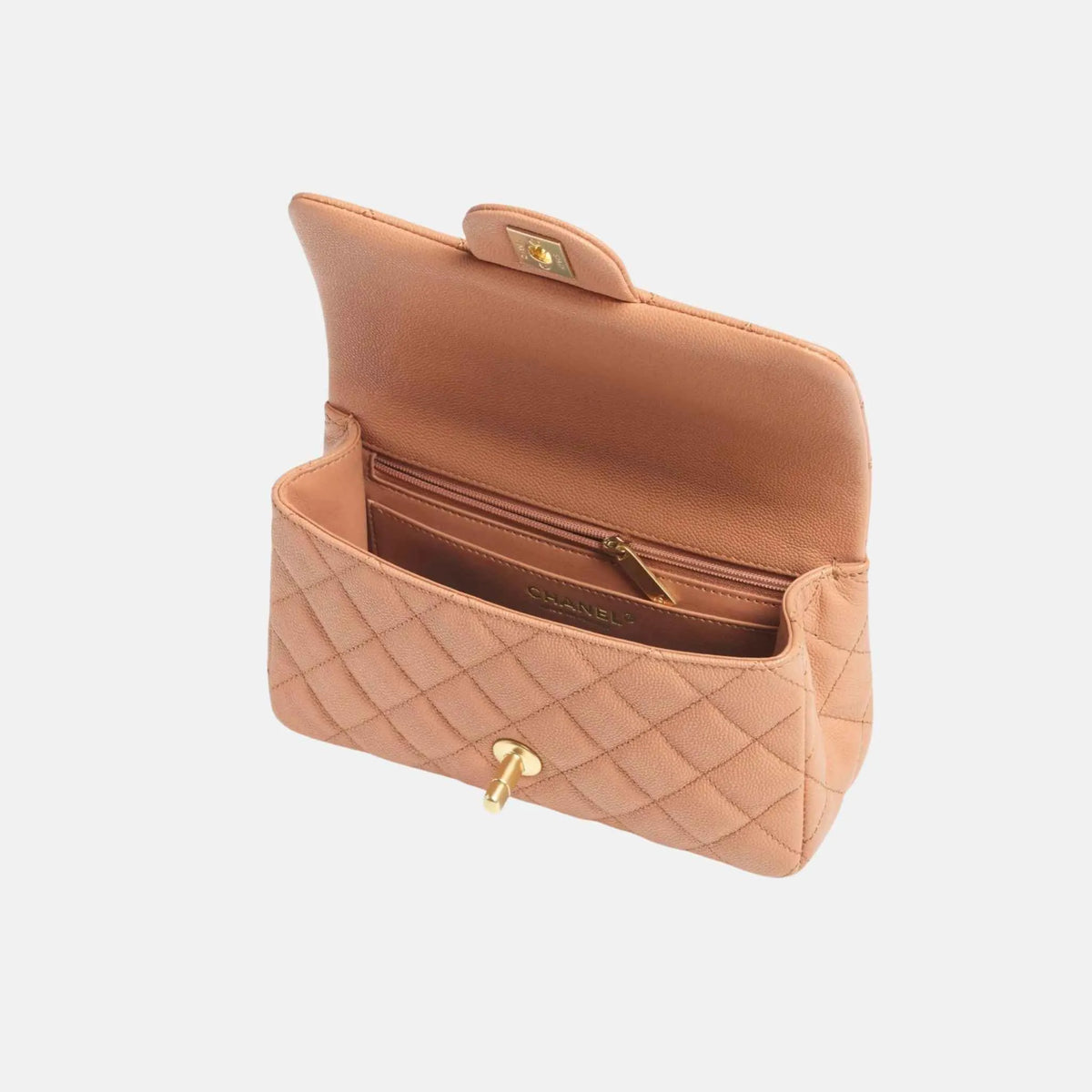 Mini Flap Bag with Handle in Shiny Grained Calfskin