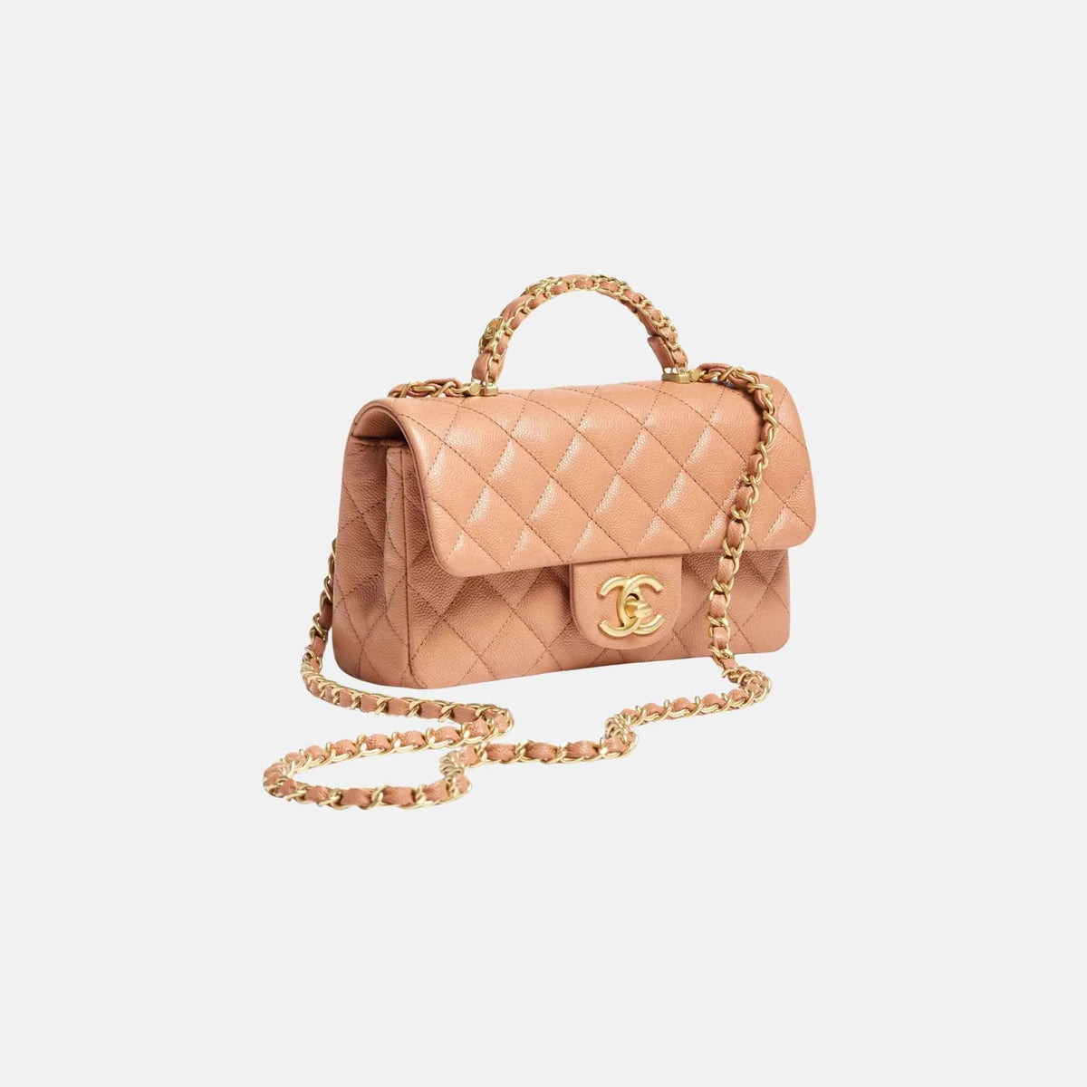 Mini Flap Bag with Handle in Shiny Grained Calfskin
