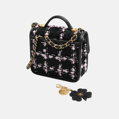Mini Flap Bag with Handle in Wool Tweed and Calfskin