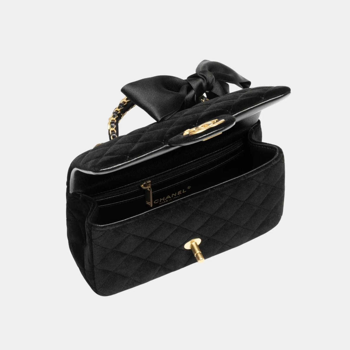 Mini Flap Bag With Handle Silk & Gold Metal Black