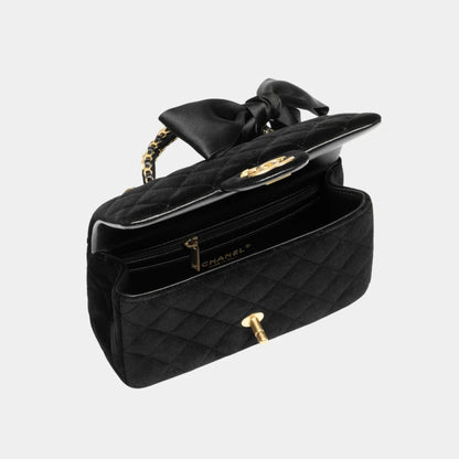 Mini Flap Bag With Handle Silk & Gold Metal Black