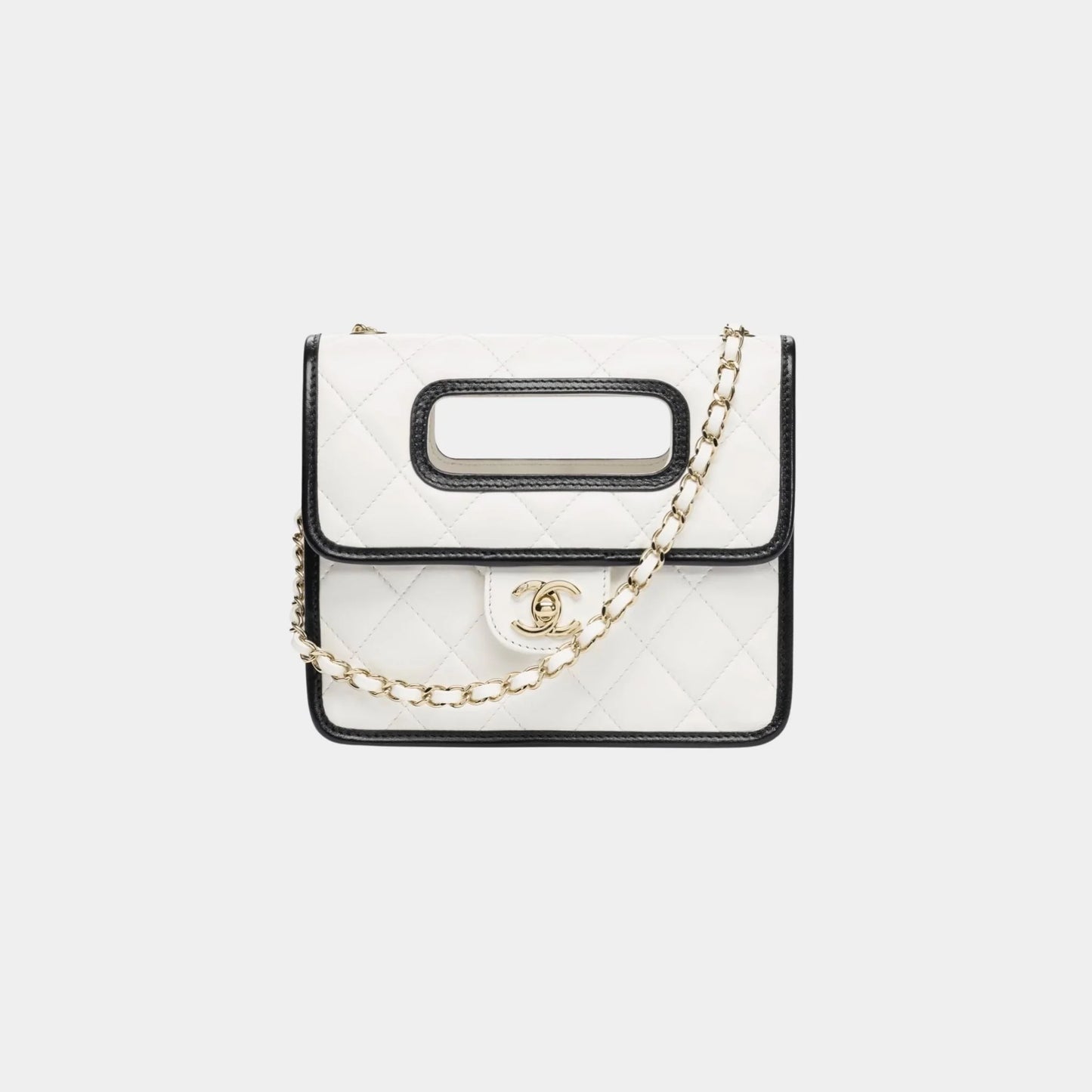 Chanel Mini Flap Bag With Top Handle Shiny Lambskin & Gold Tone Metal, Front 