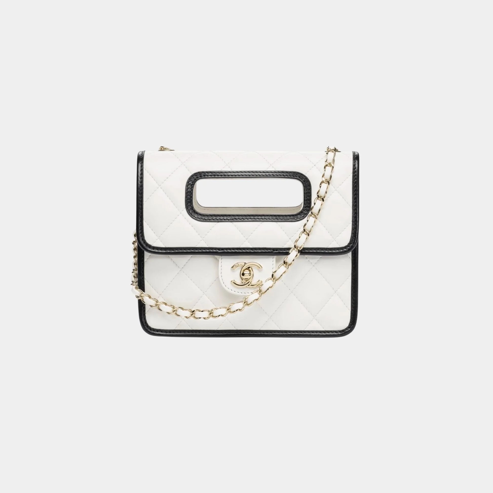 Chanel Mini Flap Bag With Top Handle Shiny Lambskin & Gold Tone Metal, Front 