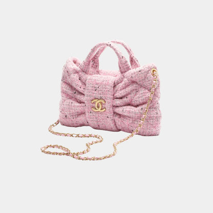 Mini Knot Bag Tweed & Gold Metal Pink Black & White