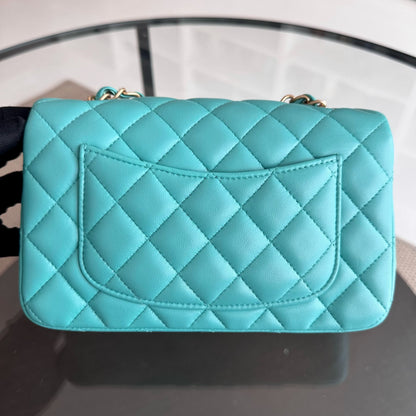 Mini Rectangular Classic Flap 20CM Quilted Lambskin Blue Green GHW No 27
