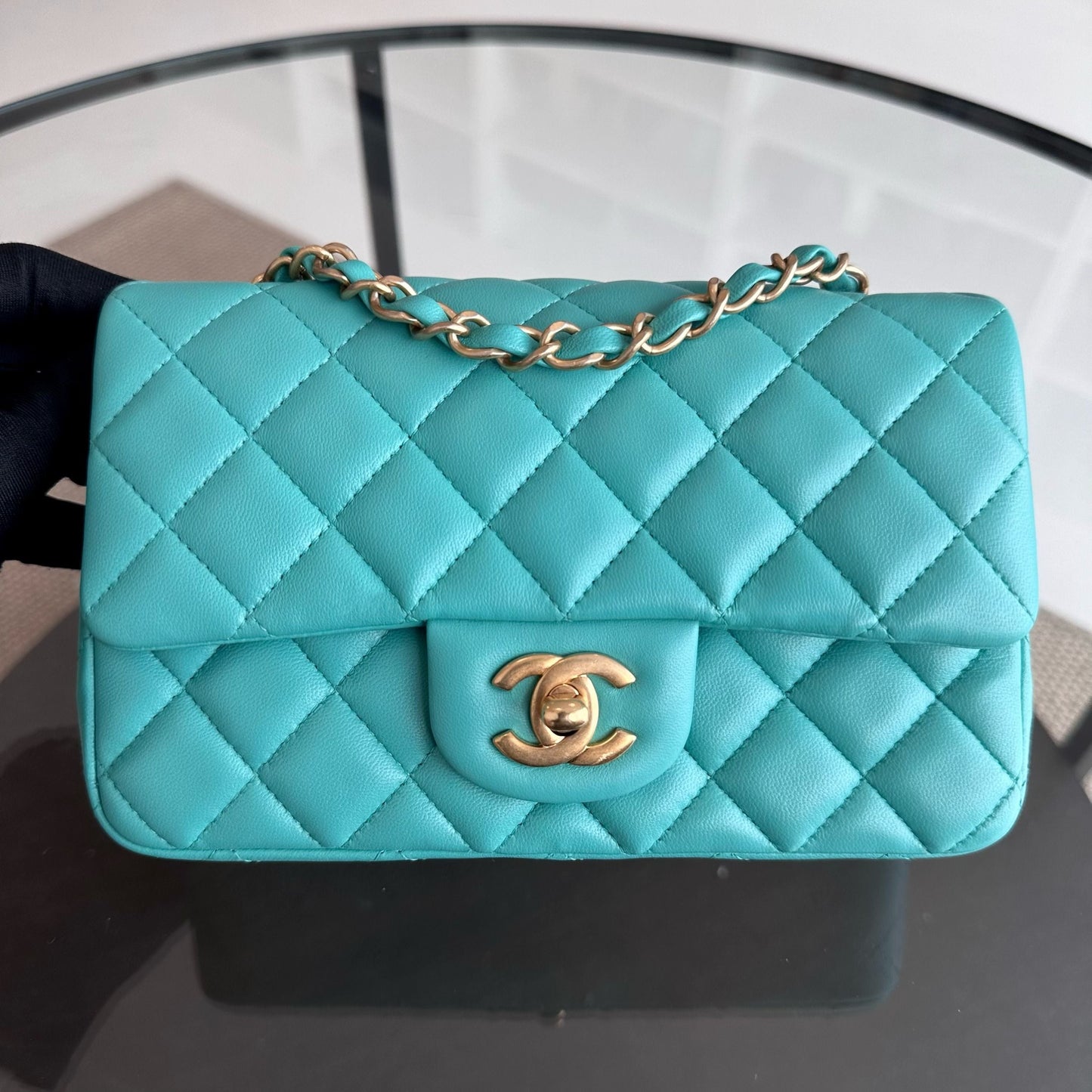 Mini Rectangular Classic Flap 20CM Quilted Lambskin Blue Green GHW No 27