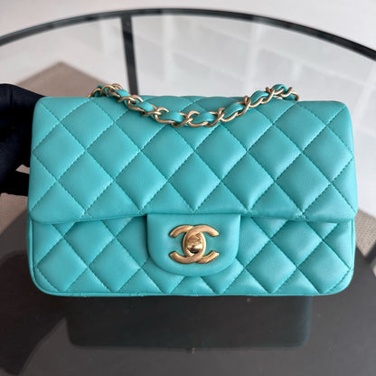 Mini Rectangular Classic Flap 20CM Quilted Lambskin Blue Green GHW No 27