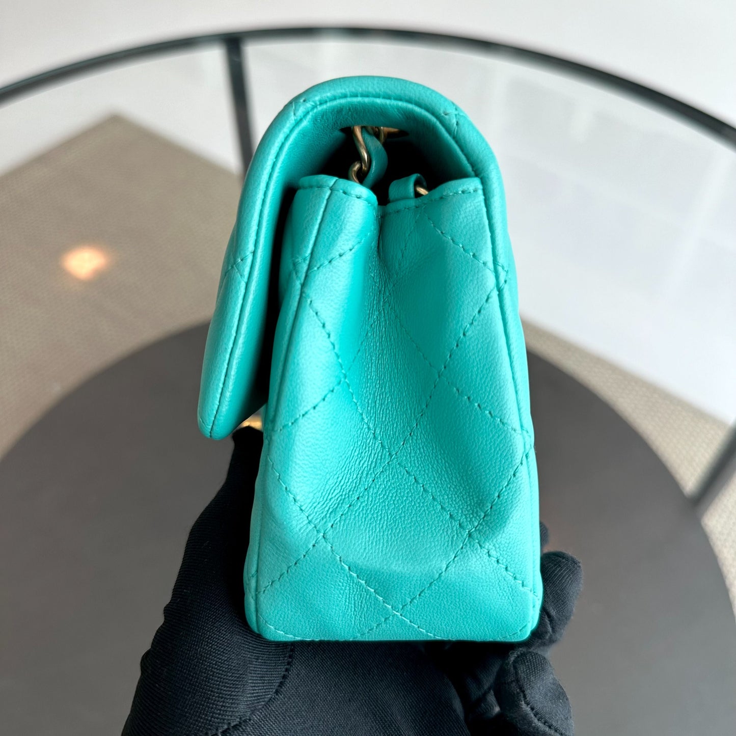 Mini Rectangular Classic Flap 20CM Quilted Lambskin Blue Green GHW No 27