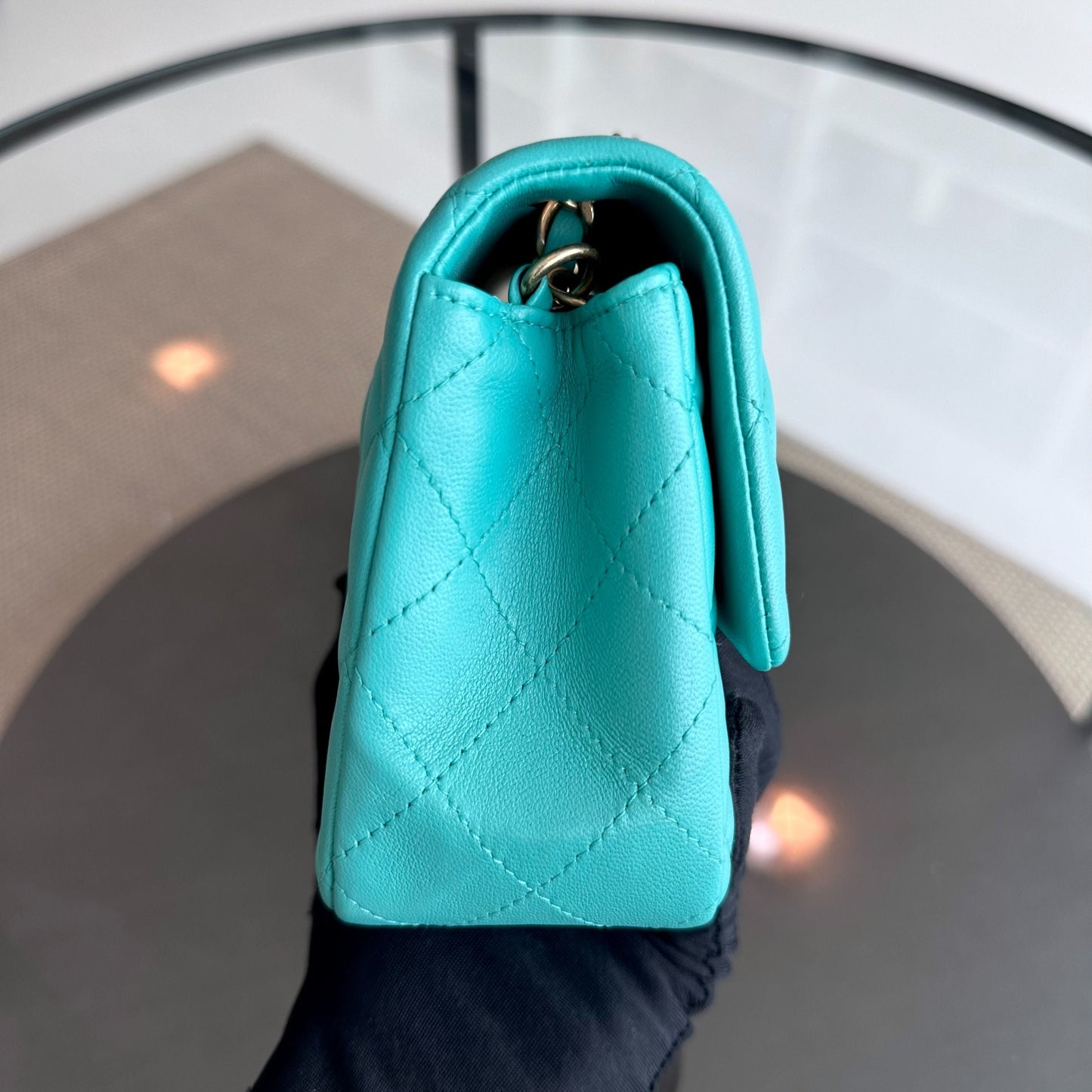 Mini Rectangular Classic Flap 20CM Quilted Lambskin Blue Green GHW No 27