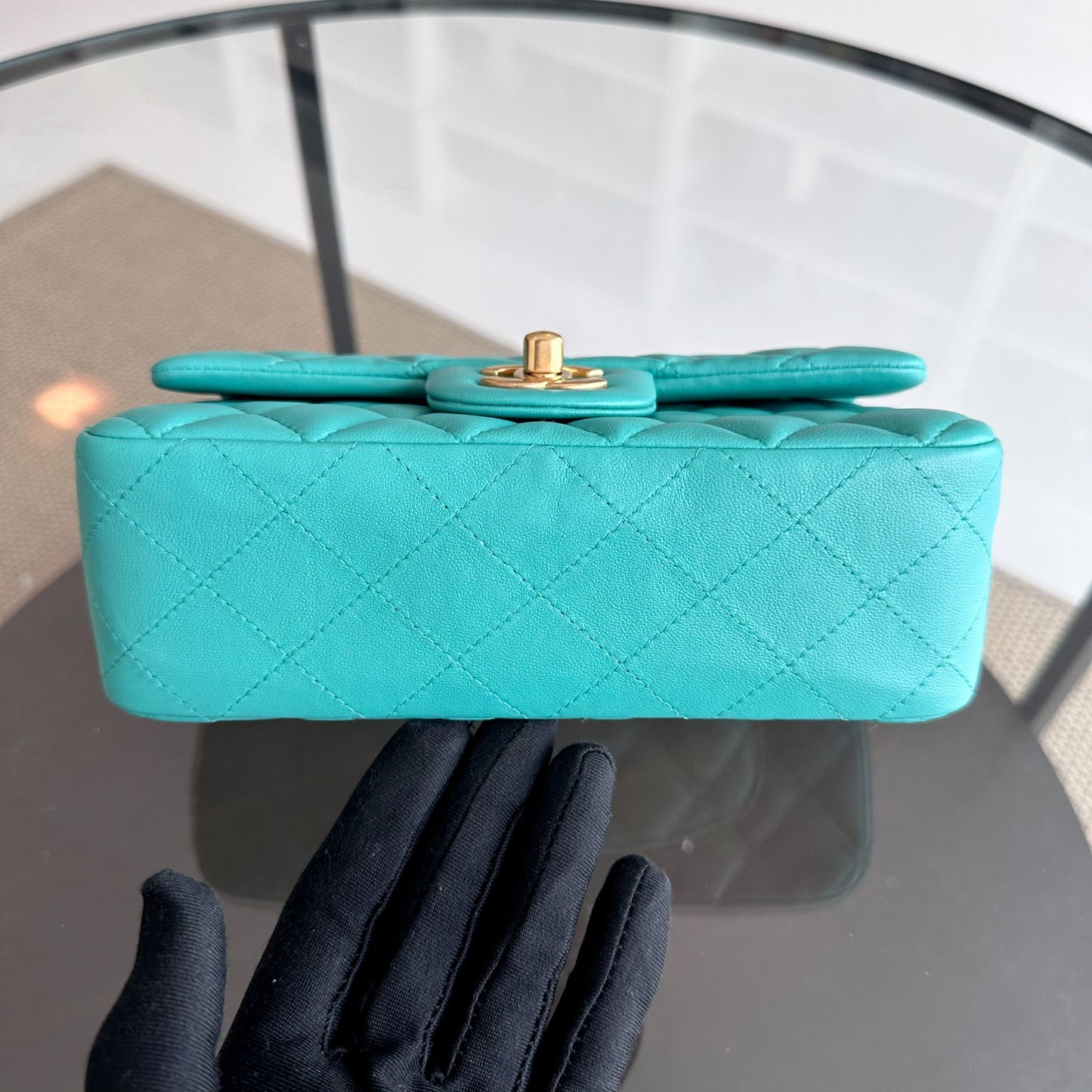 Mini Rectangular Classic Flap 20CM Quilted Lambskin Blue Green GHW No 27