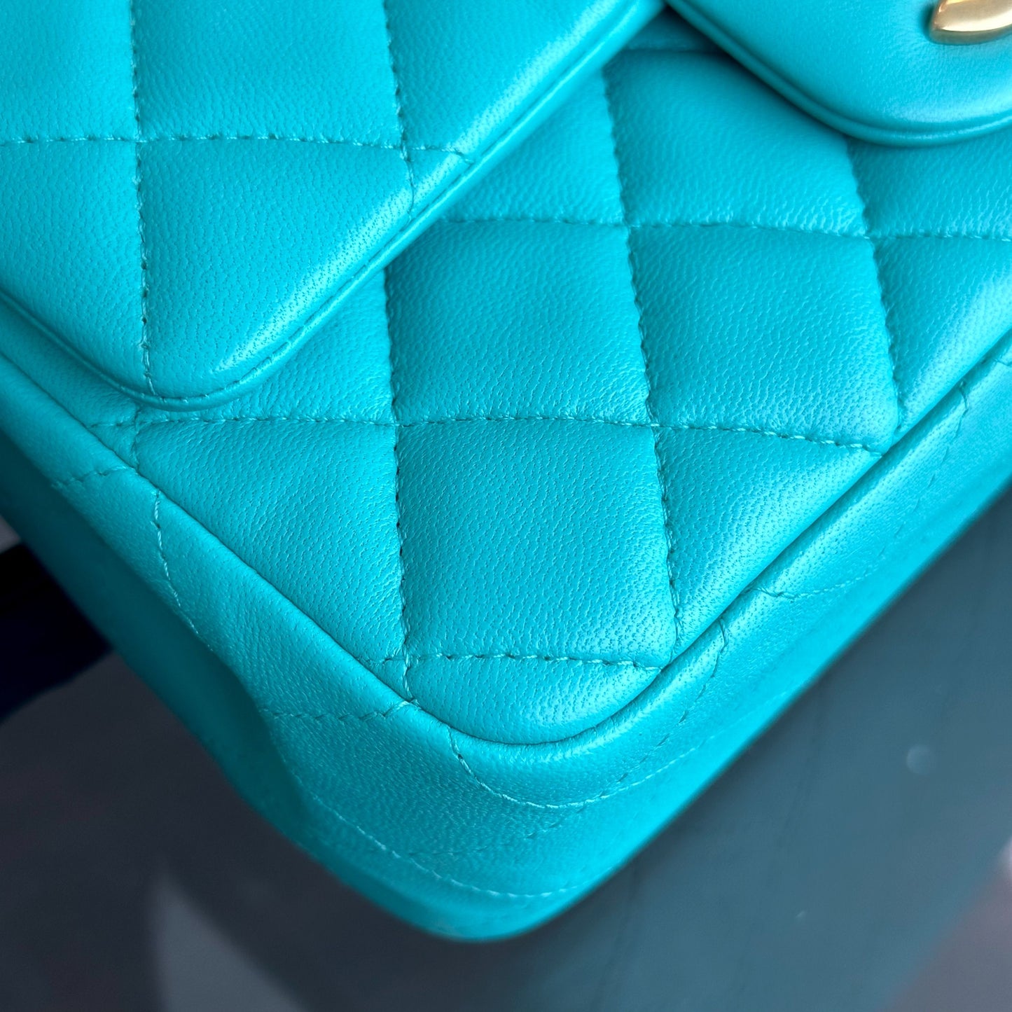 Mini Rectangular Classic Flap 20CM Quilted Lambskin Blue Green GHW No 27